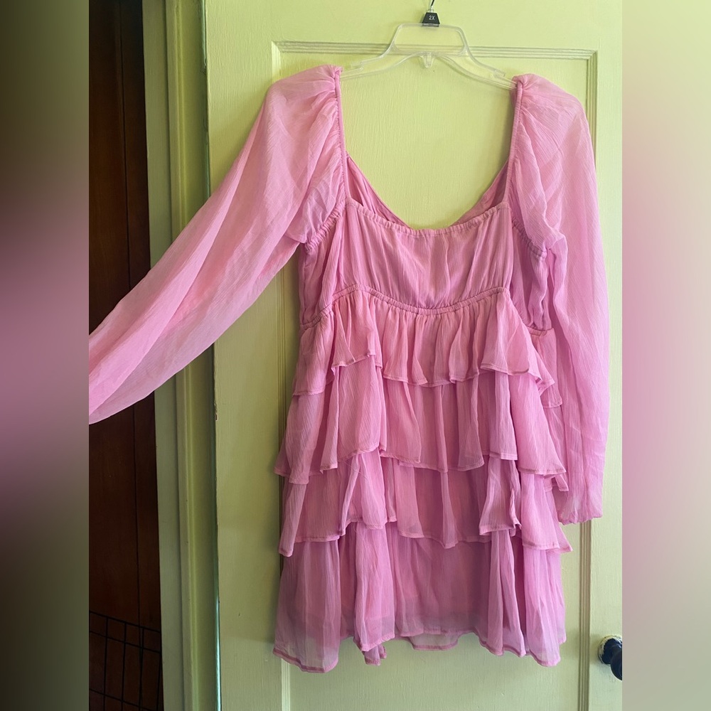 Hot Pink Abercrombie & Fitch Babydoll Ruffle Dress w/ Sweetheart Neckline - Picture 5 of 8